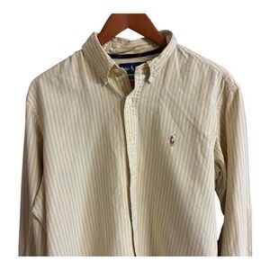 Ralph Lauren Mens L Yellow Blue Stripe Shirt Custom Fit Button Down Preppy Cotto